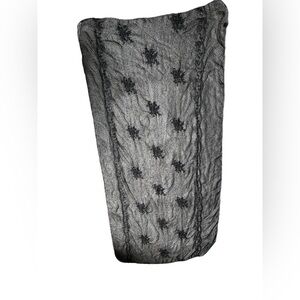 SILK SCARF Black Rectangular Embroidered Sheer Rolled Edges 66x30 EUC